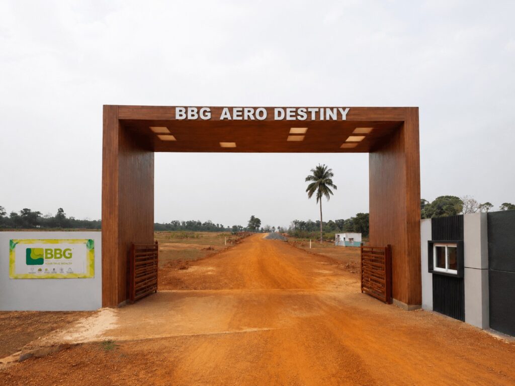 BBG Aero Destiny gated entrance near Bhogapuram Airport in Vizag