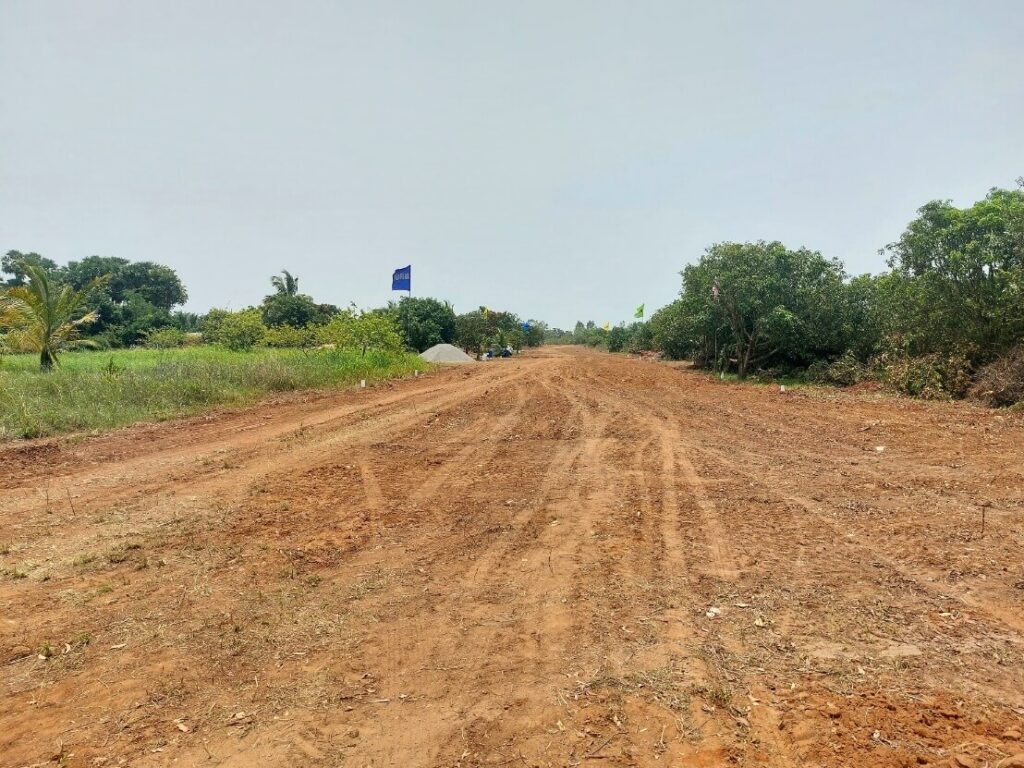 Ongoing site development at BBG Beverly Hills Bhogapuram, a VMRDA-approved residential & villa plots project near Bhogapuram