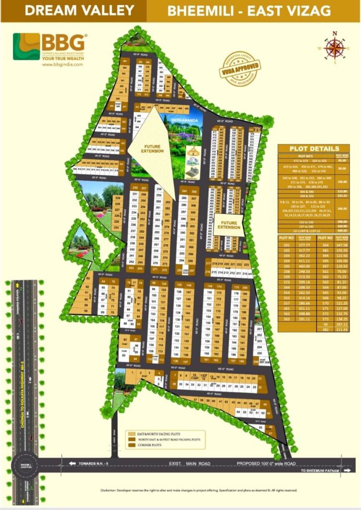 Dream Valley Bheemili layout plan showing VMRDA approved residential plots in Bheemili, Visakhapatnam