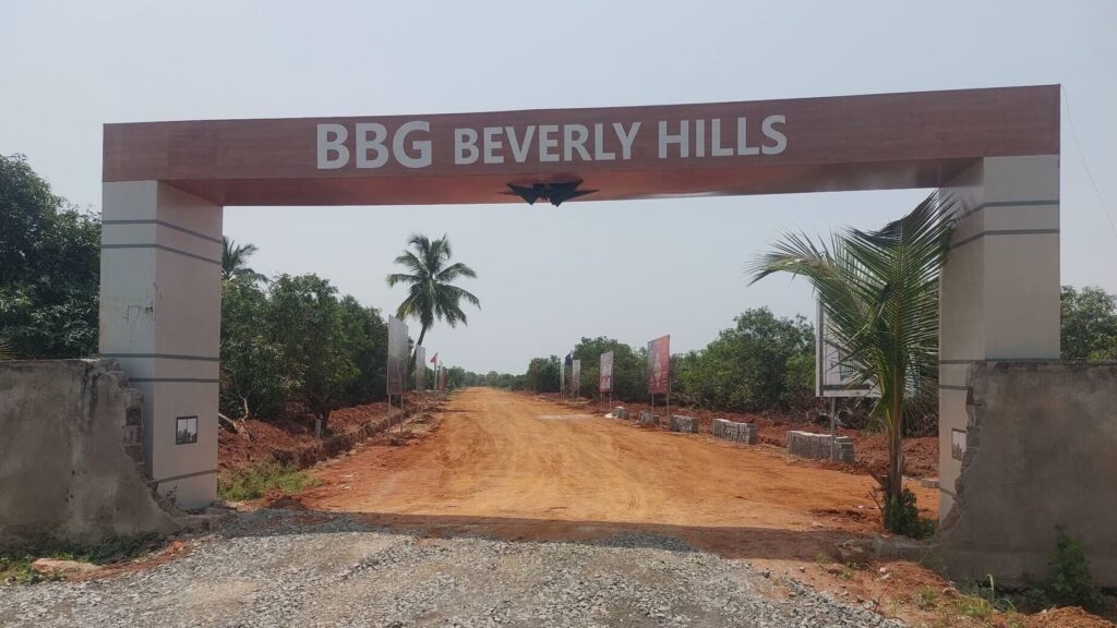 BBG Beverly Hills entrance at the VMRDA-approved gated community in Bhogapuram near Bhogapuram International Airport