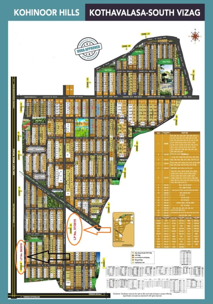Layout plan highlighting the LP Number location to help buyers verify a VMRDA approved plot